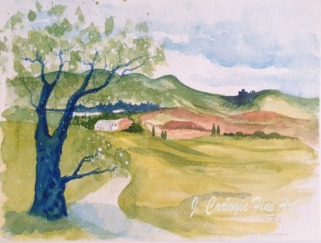 EinTraum von Italien, leicht abstraktes Aquarellbild einer italienischen Landschaft