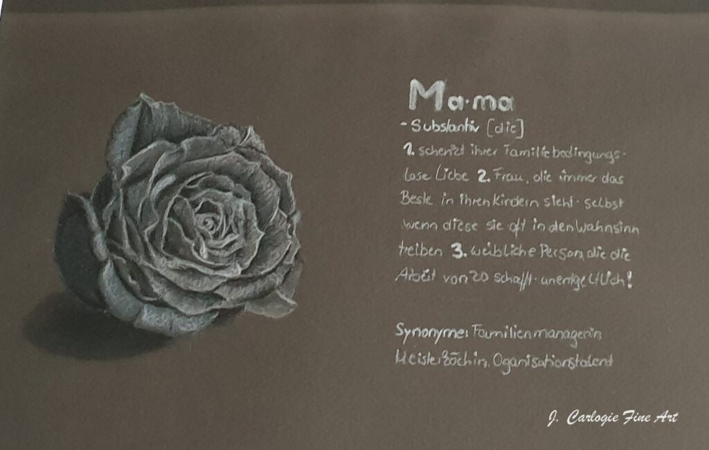 Muttertag, eine Rose mit Kohle gezeichnet